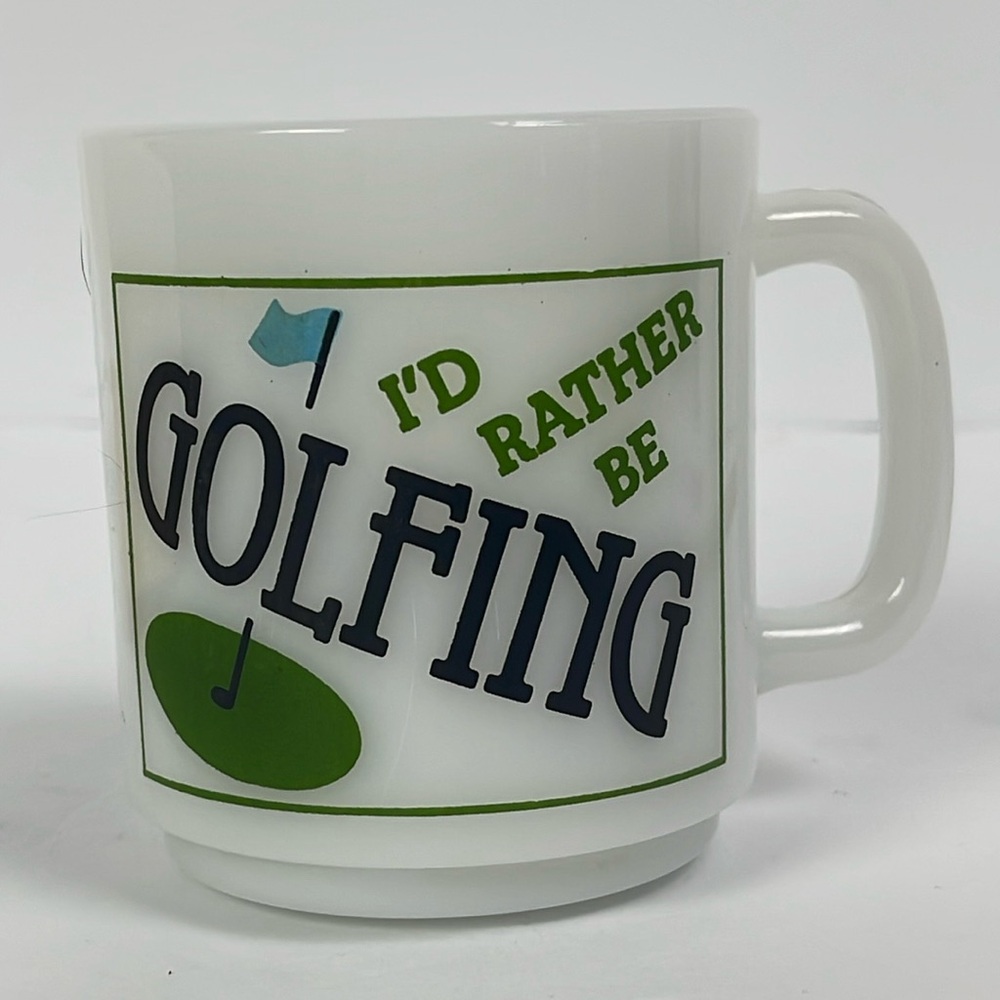 Vtg Glassbake I'd Rather Be Golfing 8oz Coffee Cup dad grandpa diner tea USA